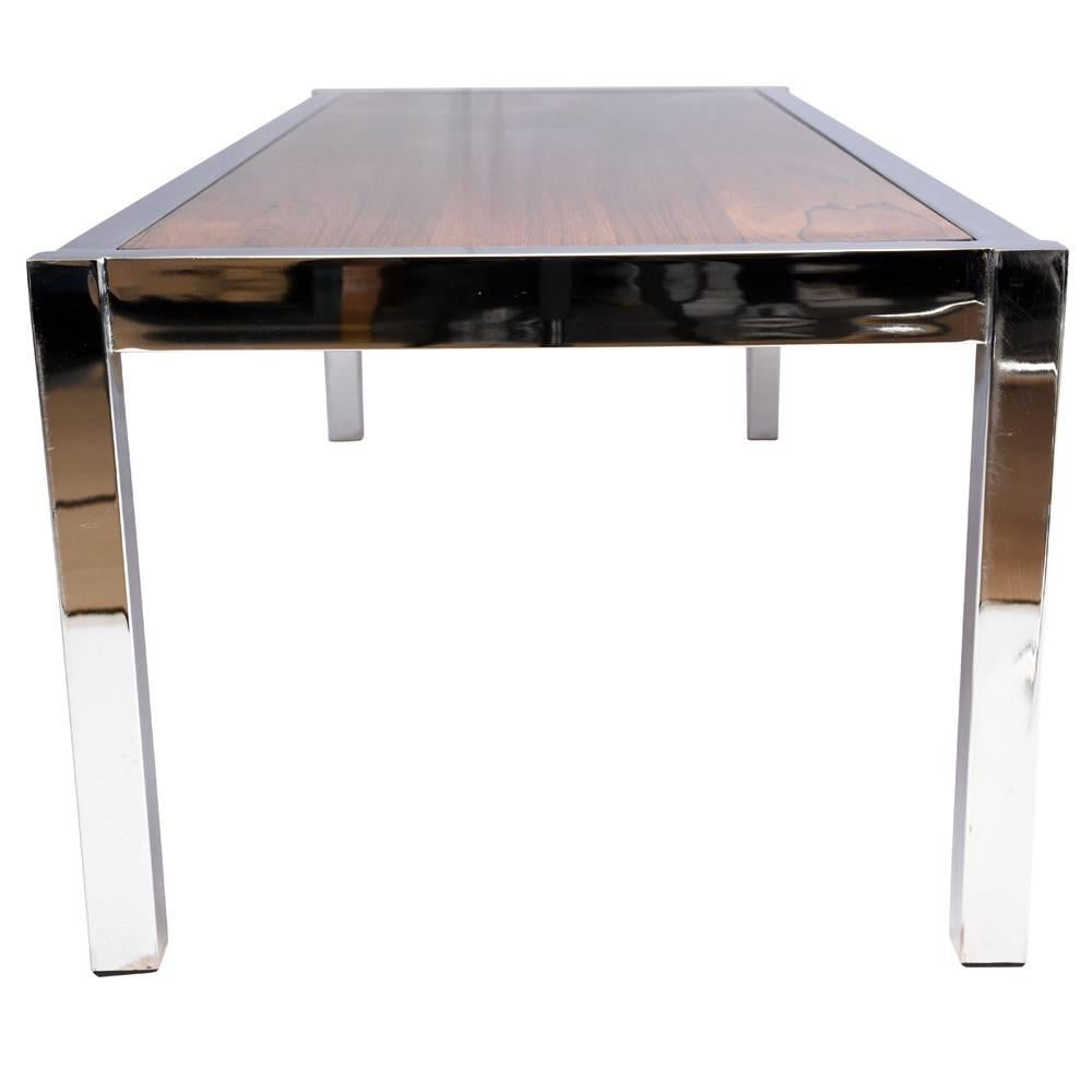 Lacquered Mid-Century Modern Chrome and Wood Coffee Table