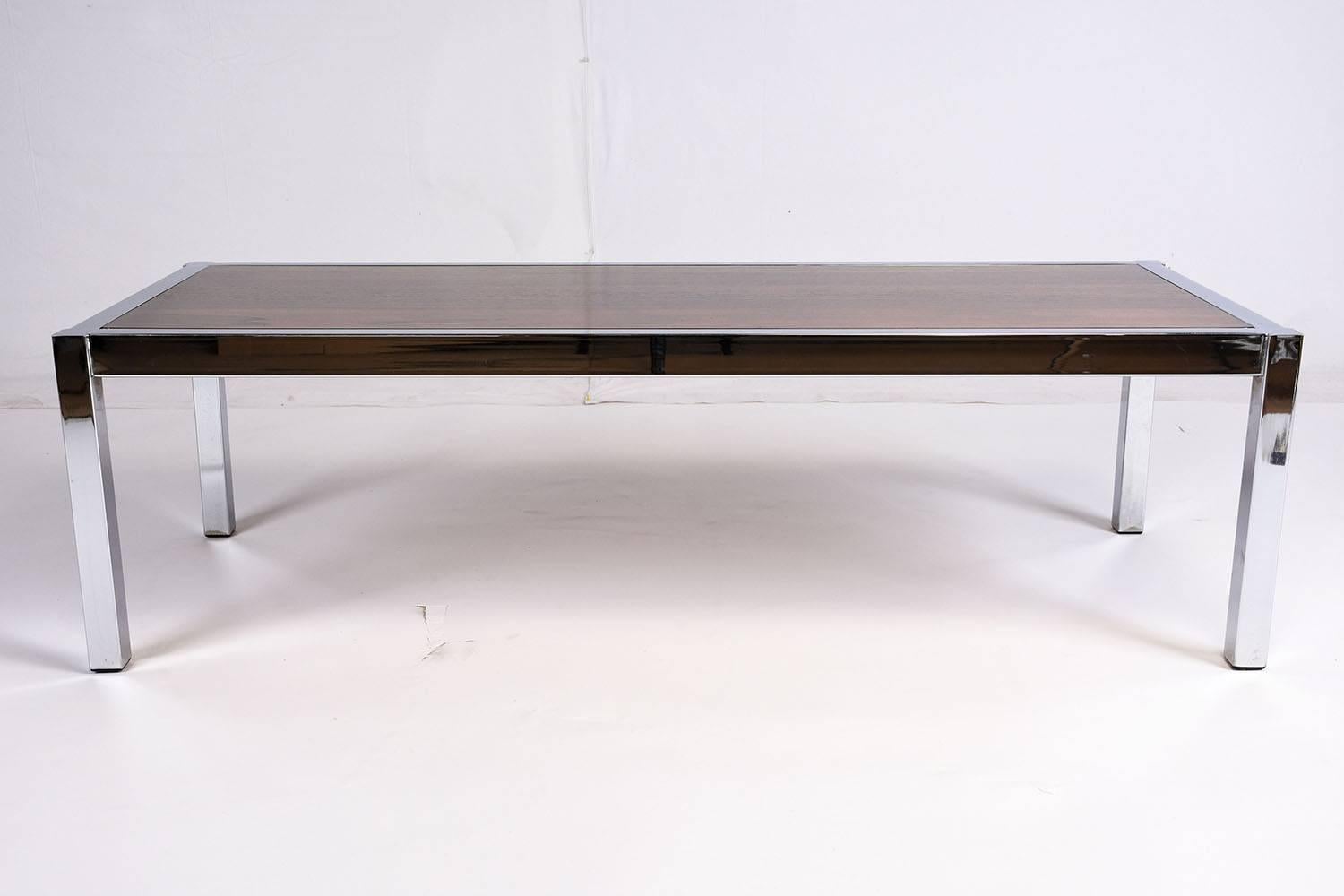 American Mid-Century Modern Chrome and Wood Coffee Table
