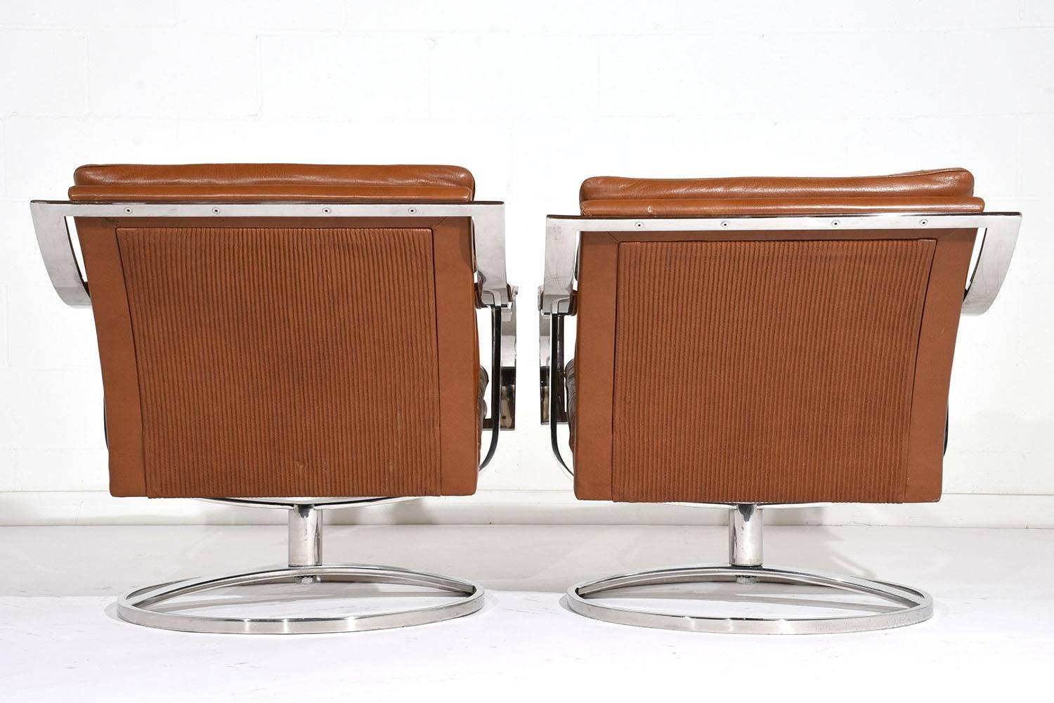Dyed Pair of Mid-Century Modern Leather Gardner Leaver Lounge Chairs