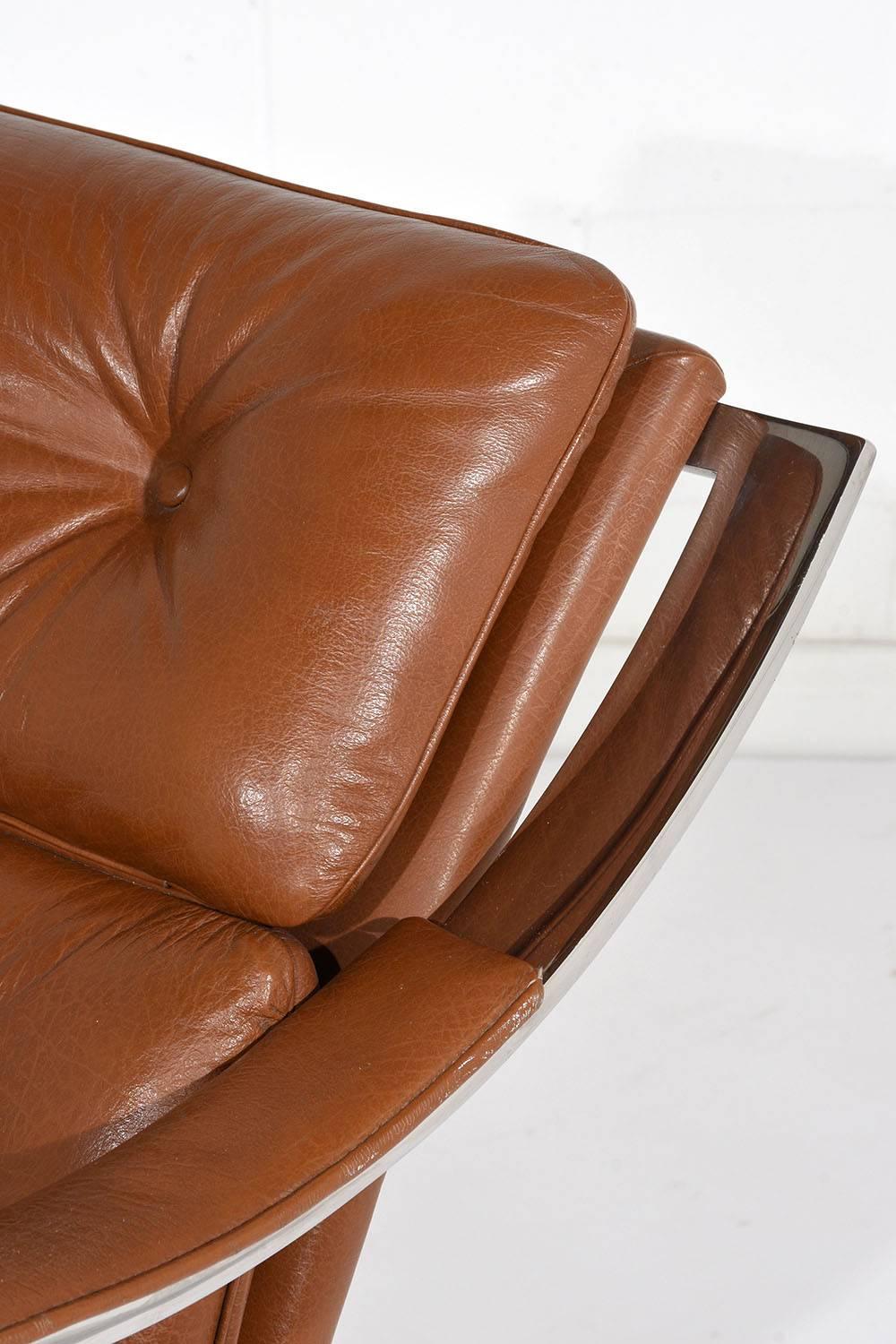 Steel Pair of Mid-Century Modern Leather Gardner Leaver Lounge Chairs