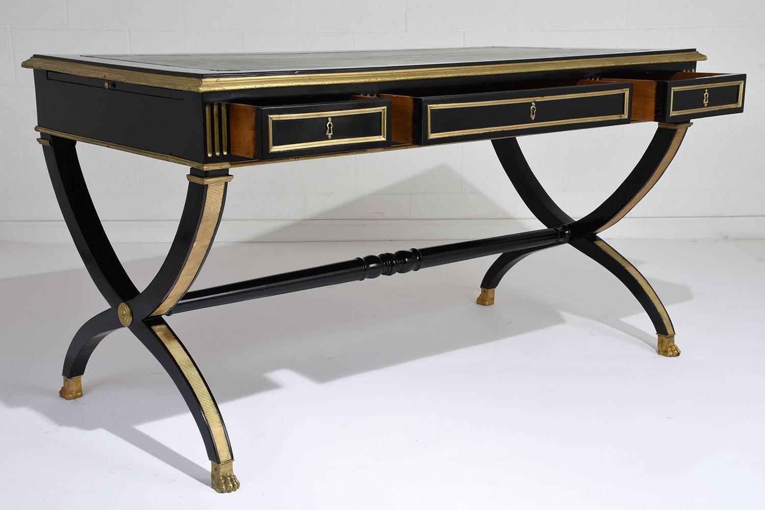 Carved Antique French Empire-Style Ebonized Desk