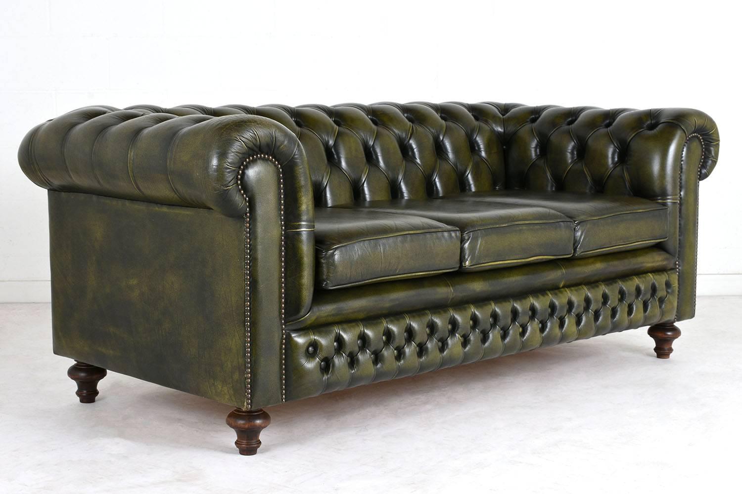 Carved Vintage Chesterfield-Style Sofa