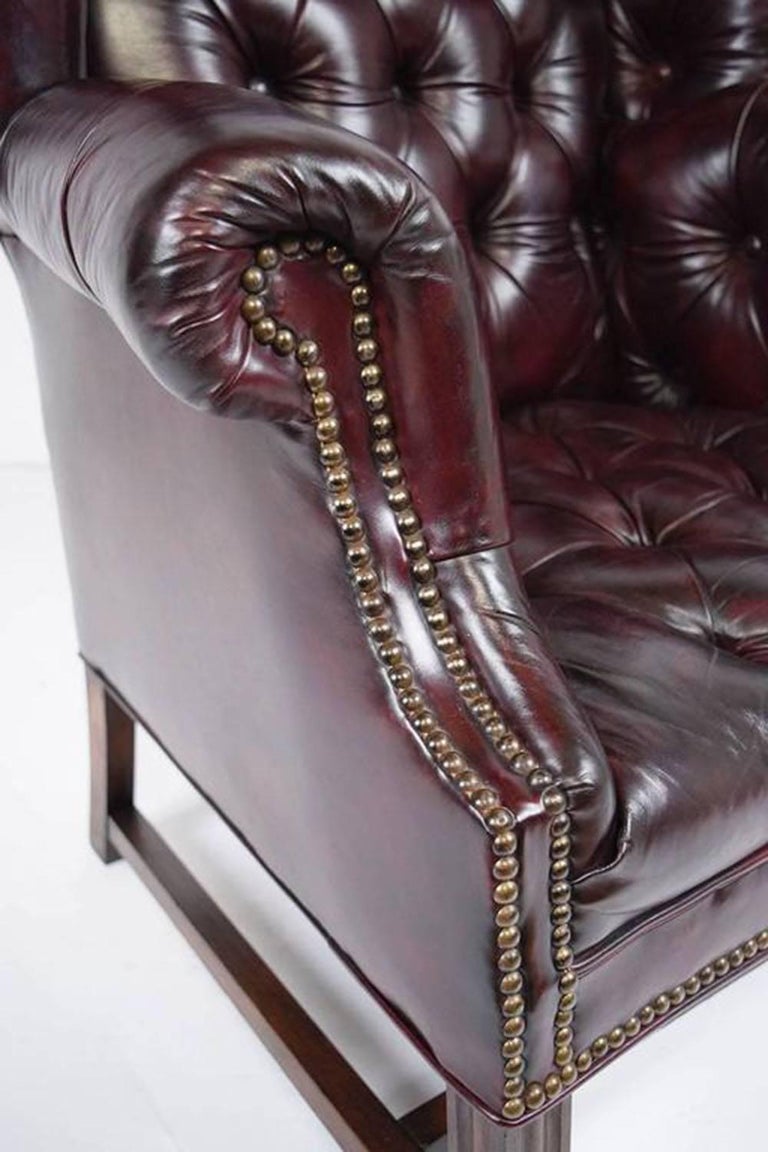 Pair of Chesterfield Tufted Leather Wingback Chairs at 1stDibs