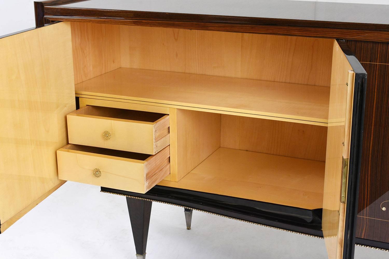 Dyed French Art Deco Macassar Ebony Buffet with Center Dry Bar For Sale