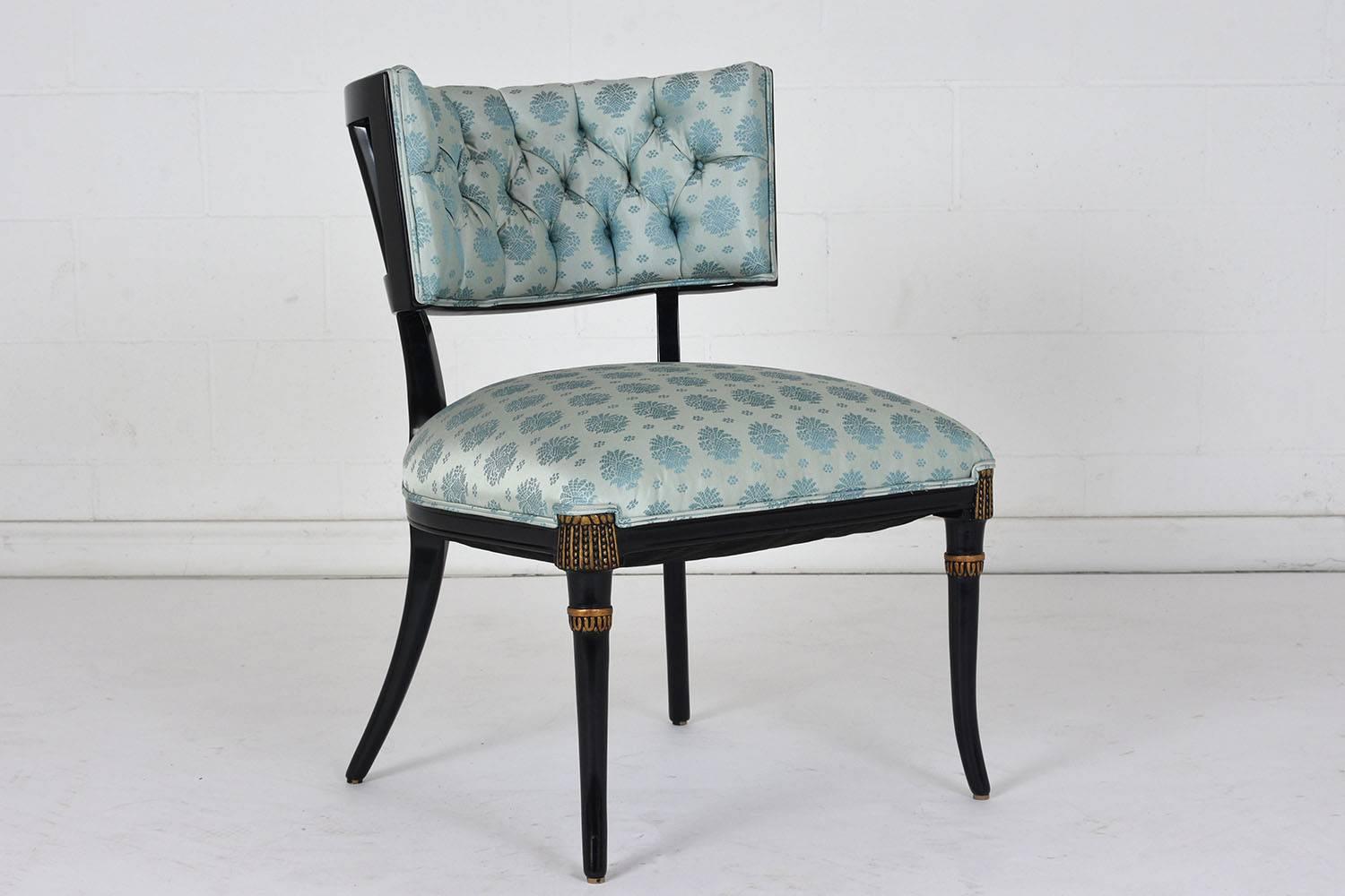 Giltwood Pair of Midcentury Regency-Style Ebonized Lounge Chairs