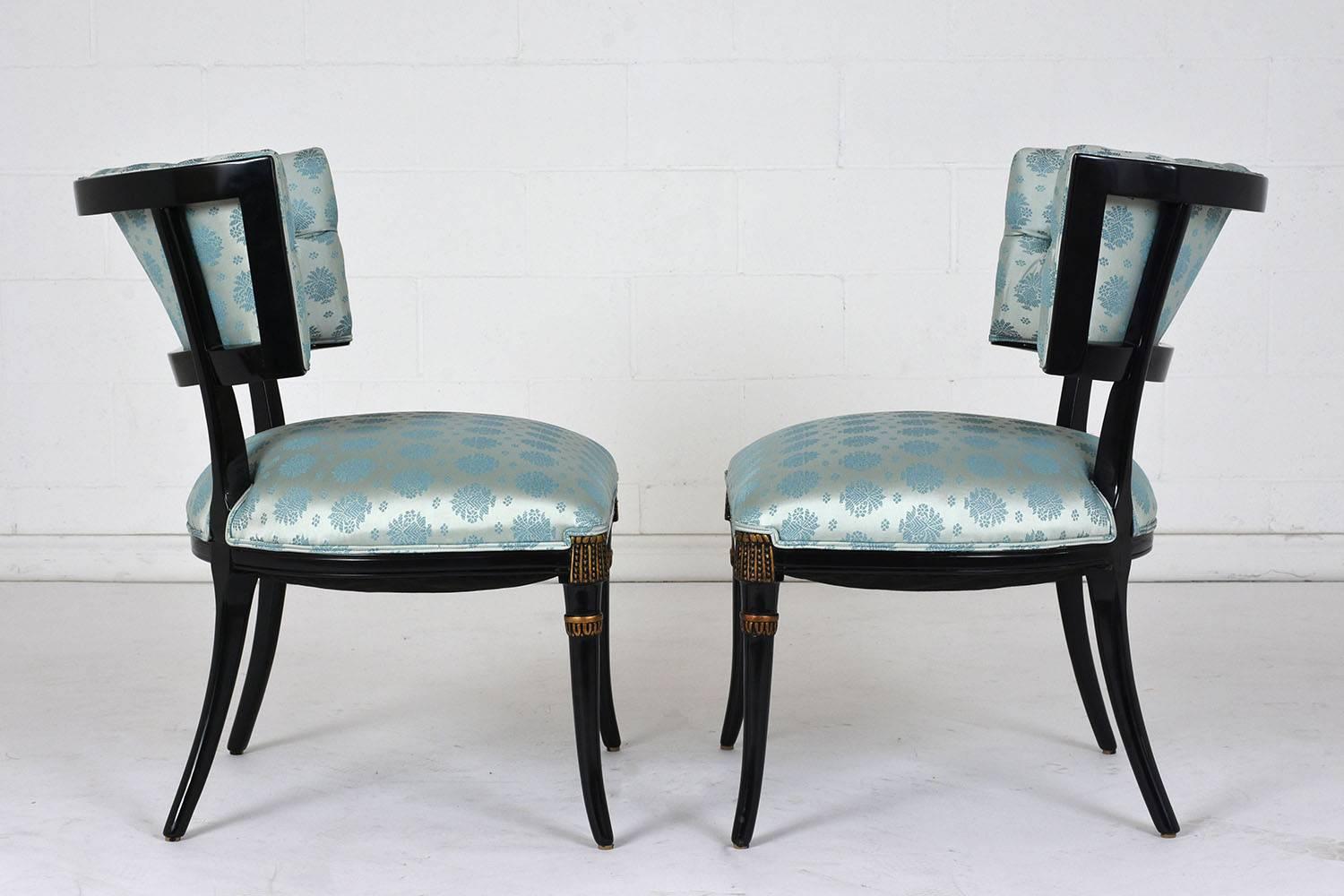 Pair of Midcentury Regency-Style Ebonized Lounge Chairs In Excellent Condition In Los Angeles, CA