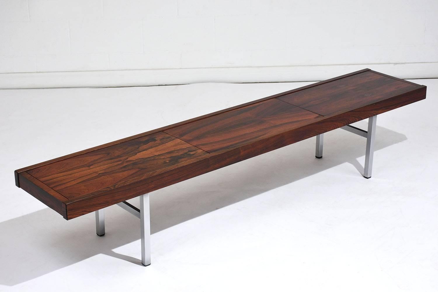 20th Century Modern Rosewood and Chrome Bench