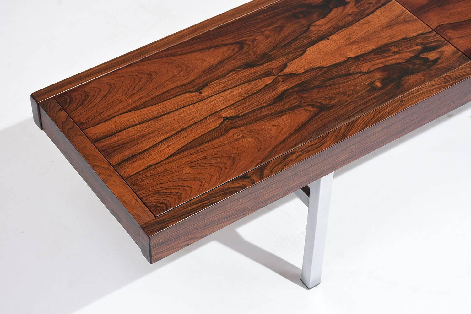 Carved Modern Rosewood and Chrome Bench