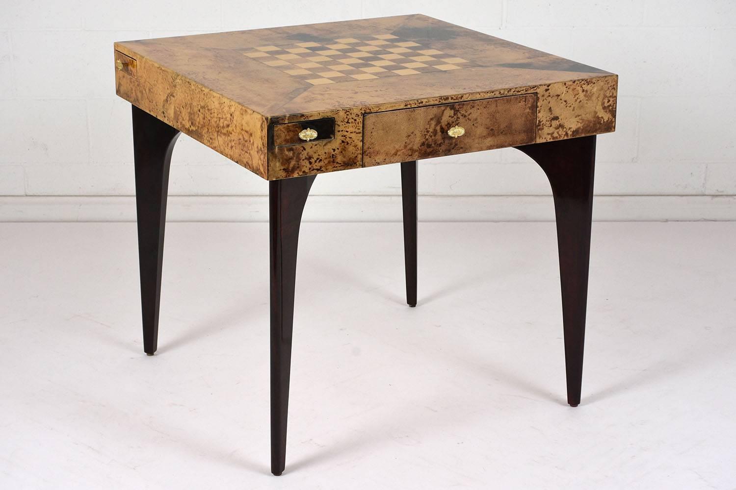 Carved Modern Goatskin Game Table by Aldo Tura
