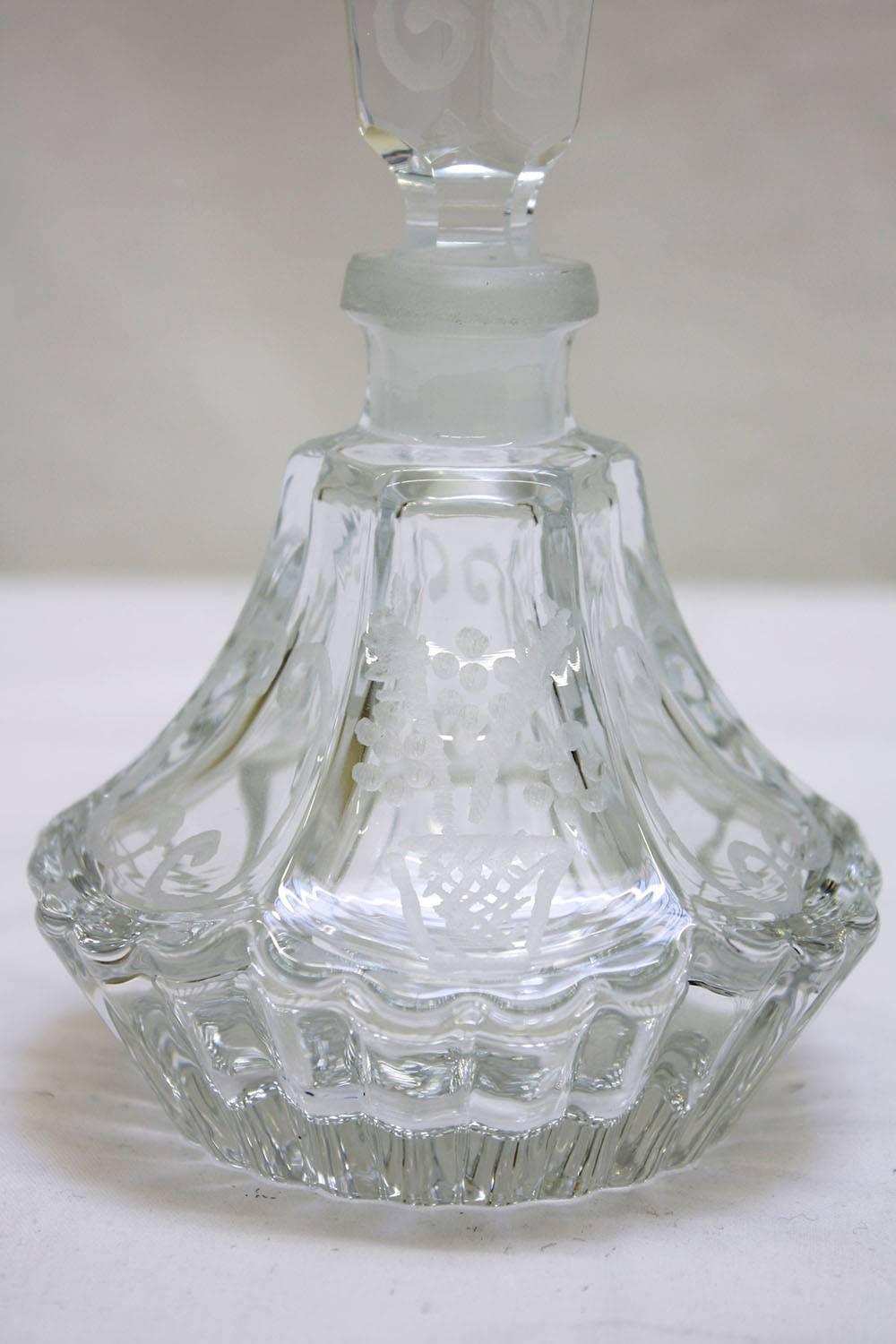 Etched Pair of Baccarat Crystal Perfume Bottles