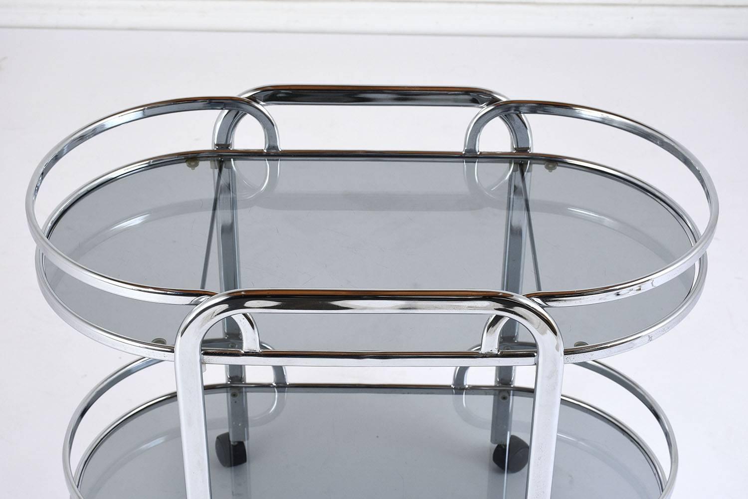 20th Century Mid-Century Modern Chrome and Glass Bar Cart