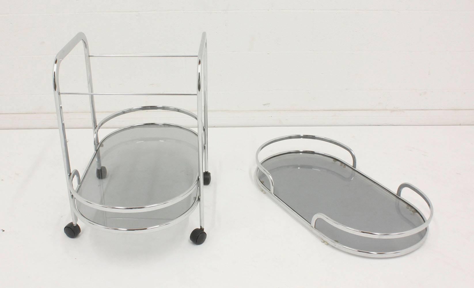 Mid-Century Modern Chrome and Glass Bar Cart 6