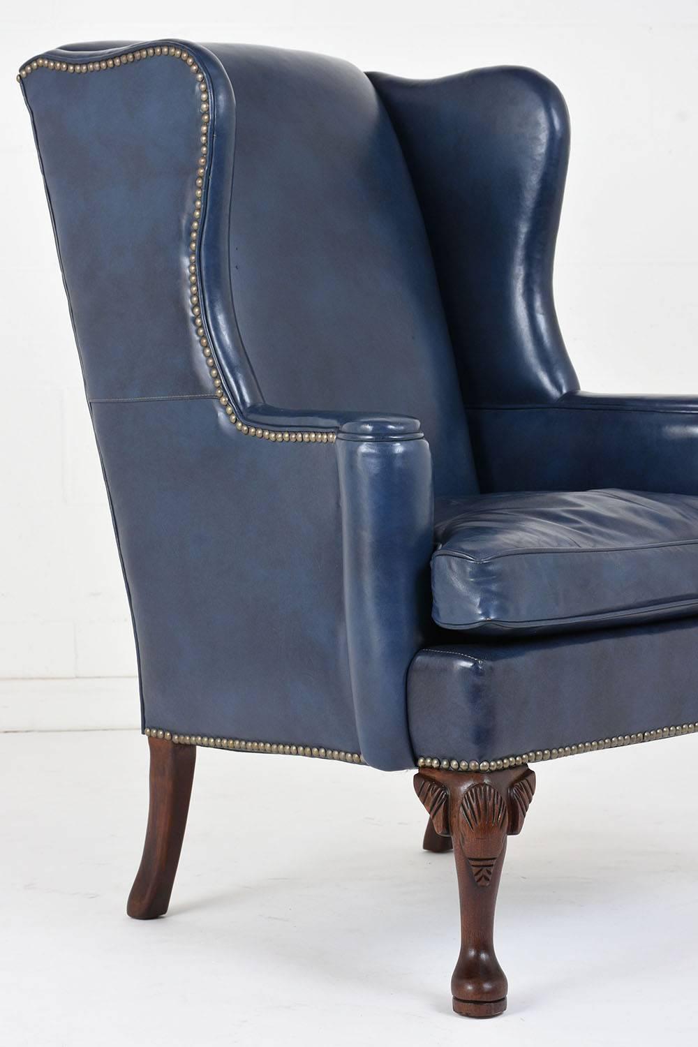 Wood Regency-Style Wingback Leather Chair