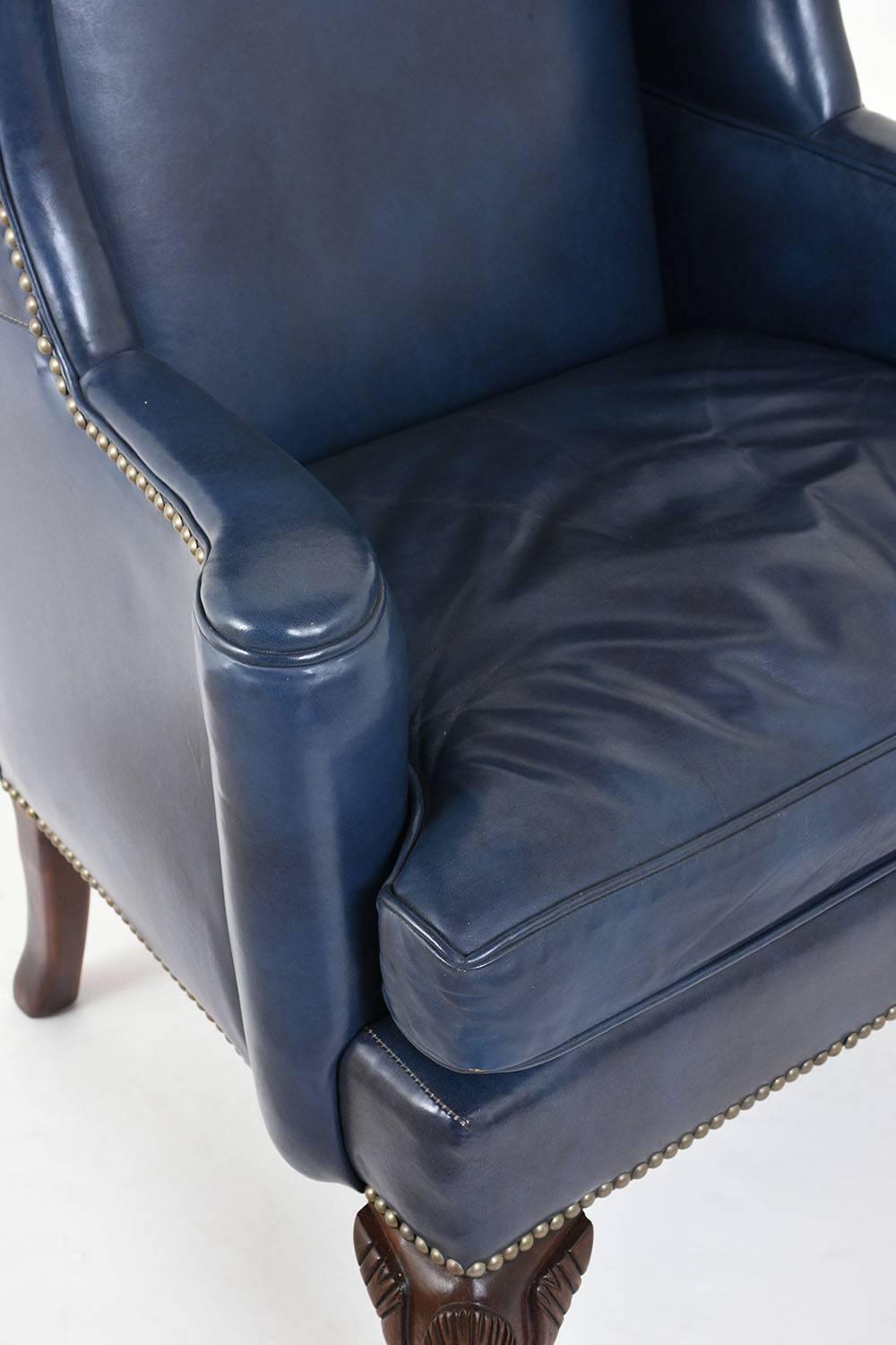 Regency-Style Wingback Leather Chair 2