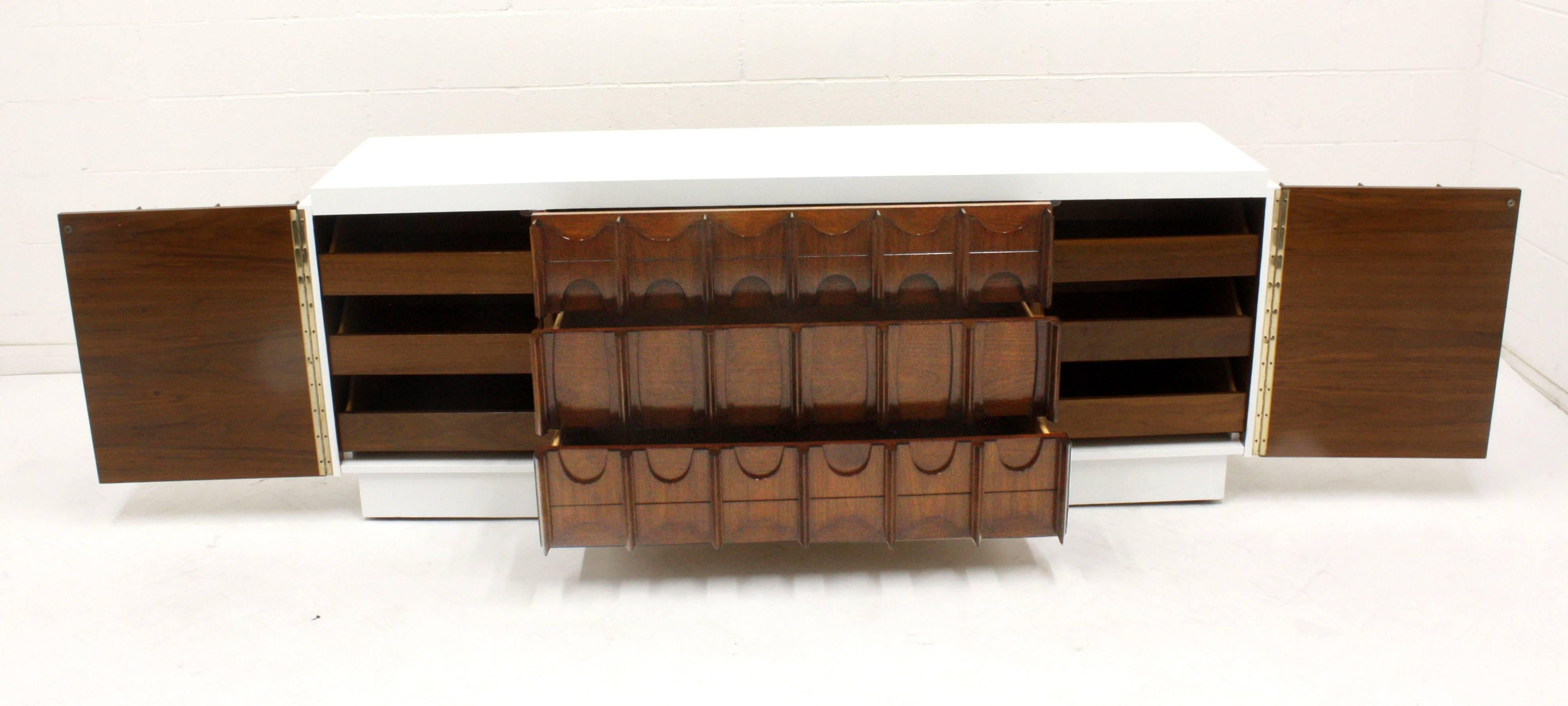 Carved Mid-Century Modern Lacquered Broyhill Credenza
