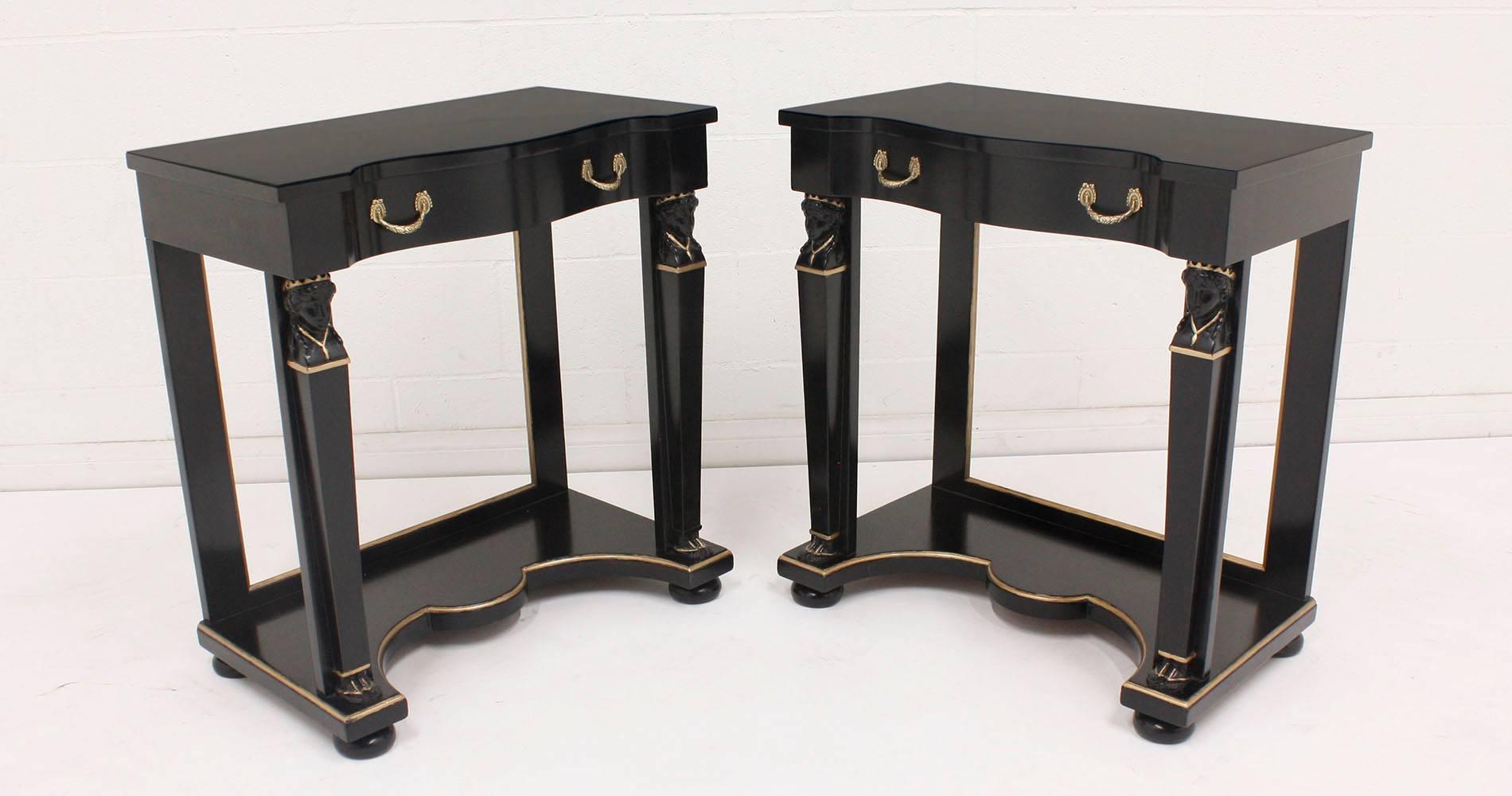 Pair of Early 20th Century French Empire Ebonized Side Tables 2