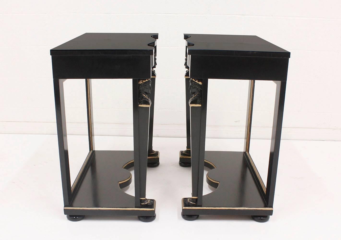 Pair of Early 20th Century French Empire Ebonized Side Tables 3