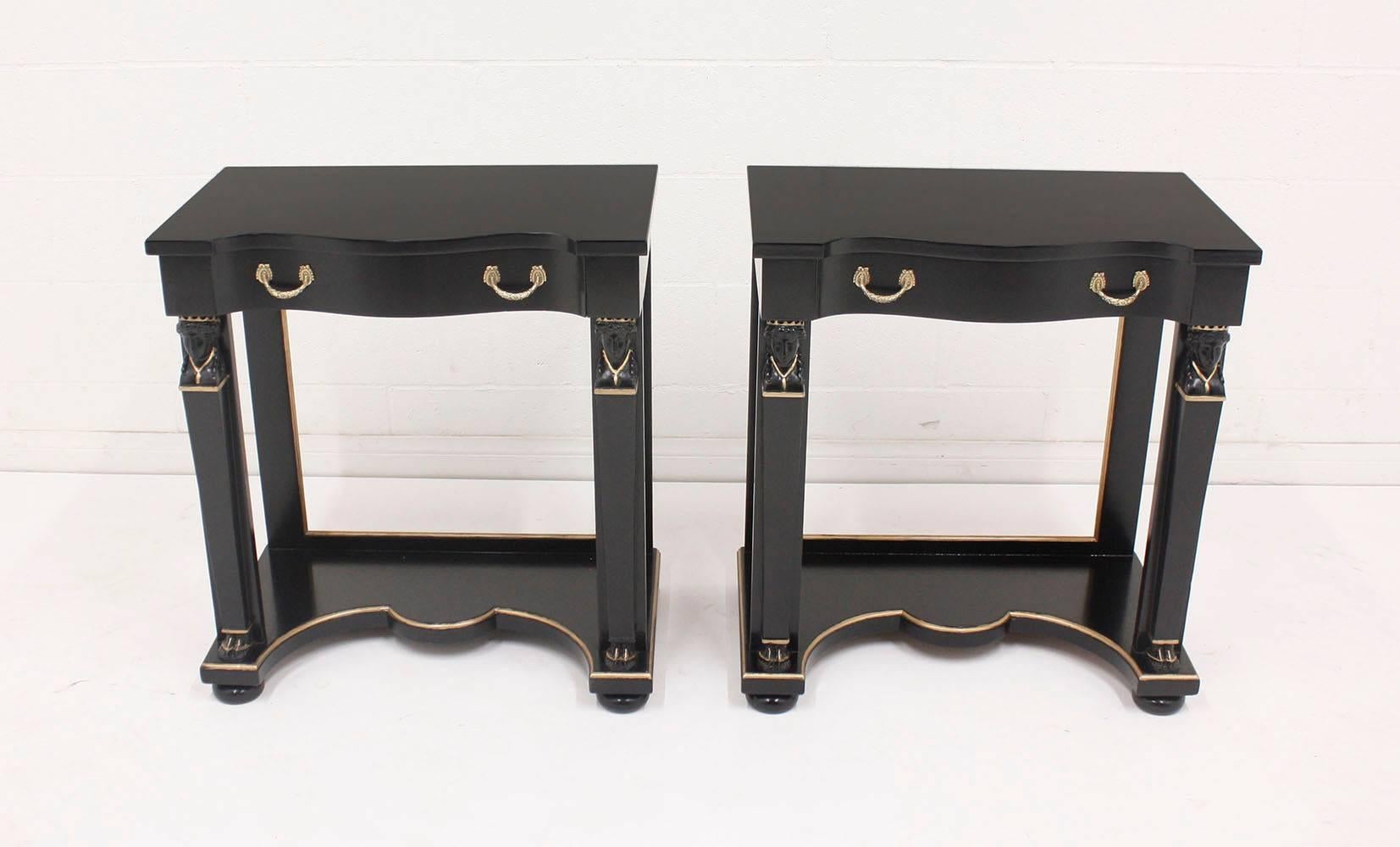 Pair of Early 20th Century French Empire Ebonized Side Tables 5