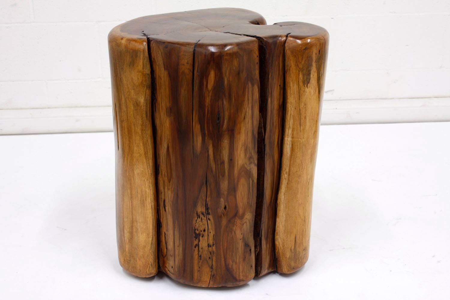 Polished Pair of Organic Free-Form Wood Stump Side Tables or Stools