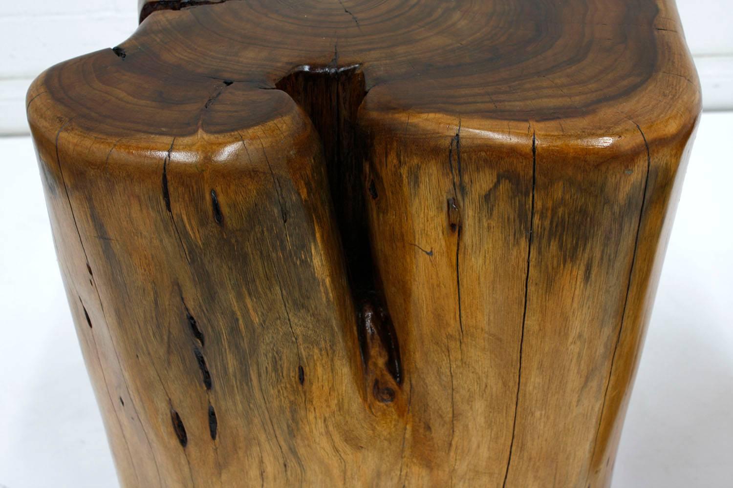 Walnut Pair of Organic Free-Form Wood Stump Side Tables or Stools