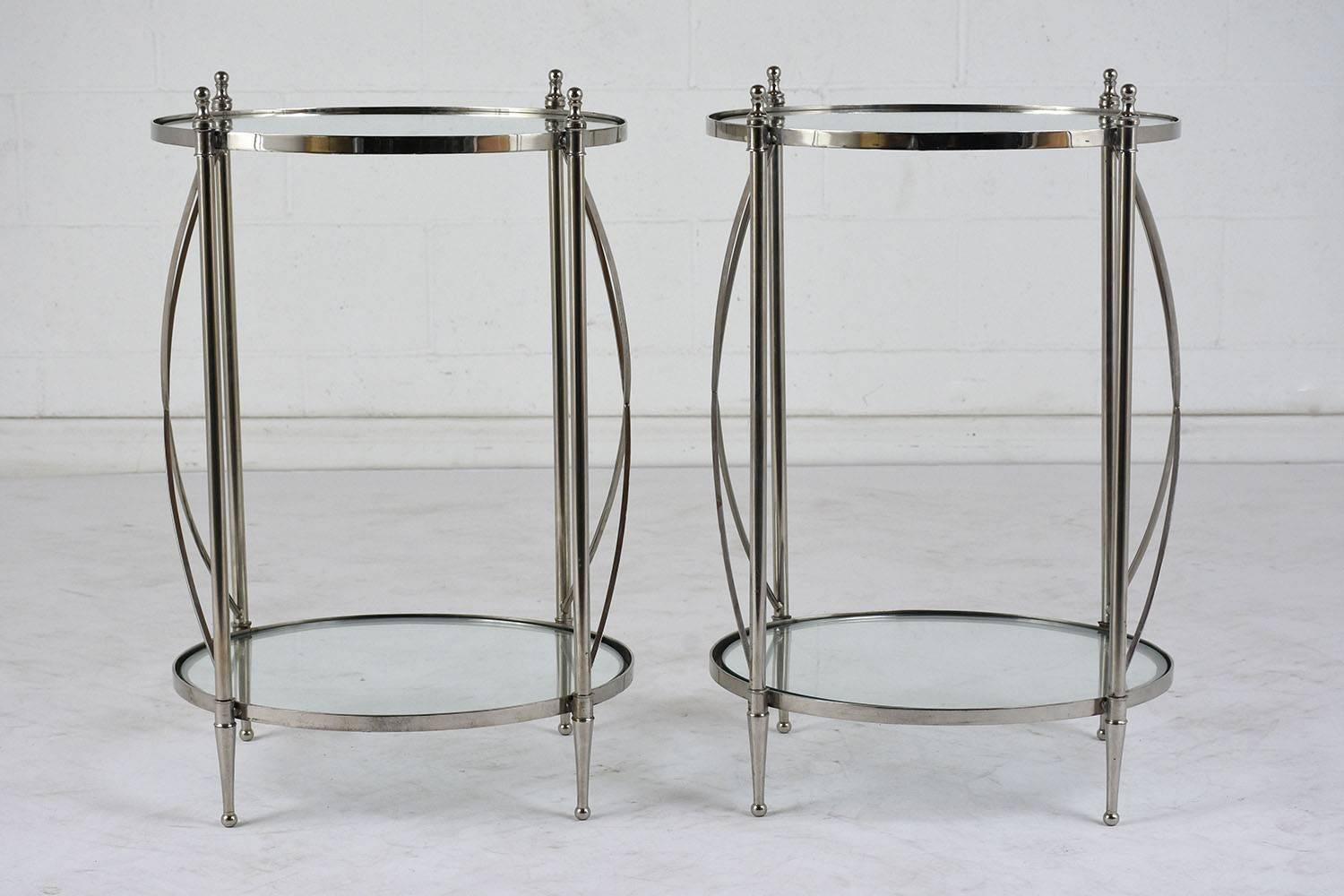 Regency Pair of Chrome and Glass Side Tables