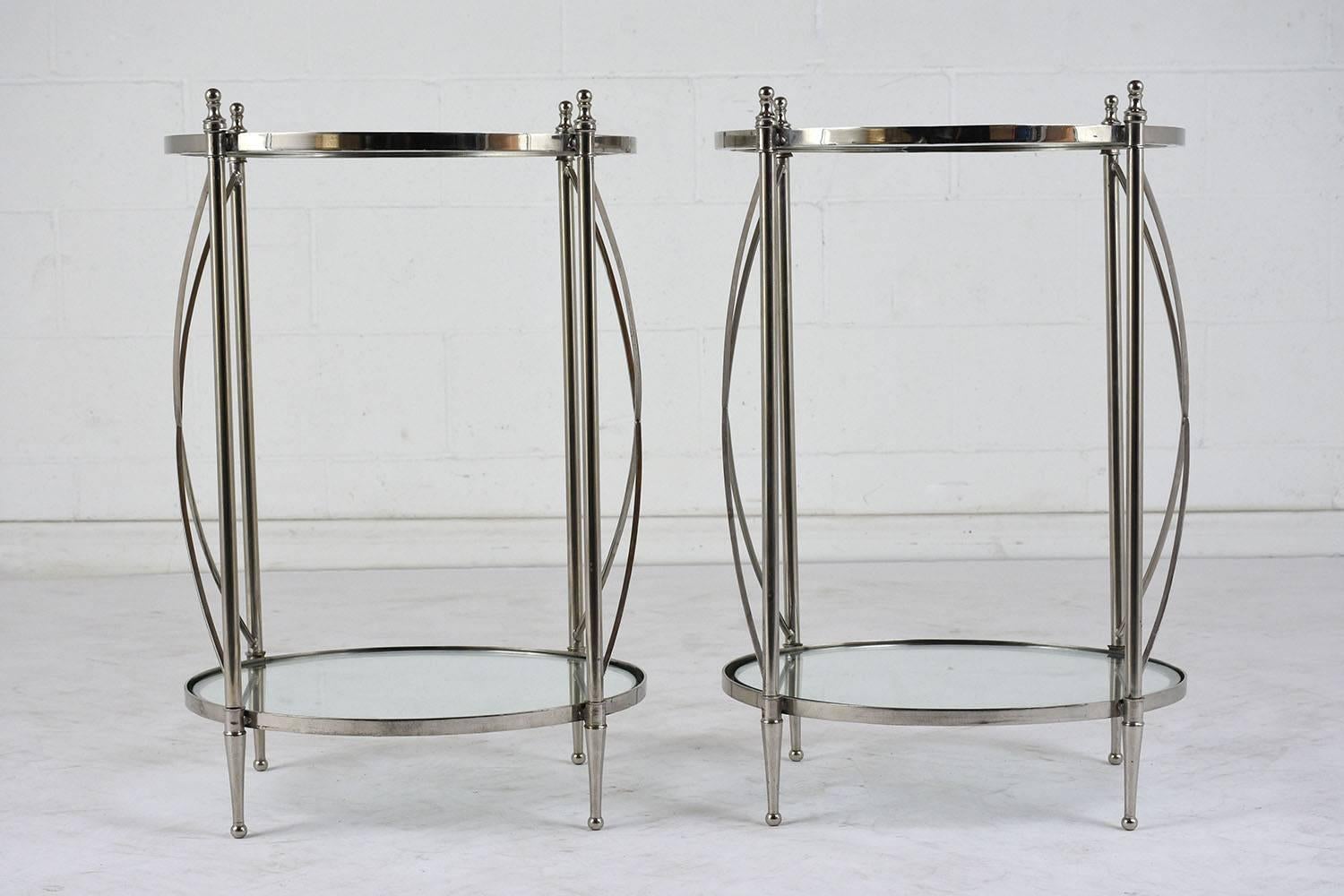Plated Pair of Chrome and Glass Side Tables