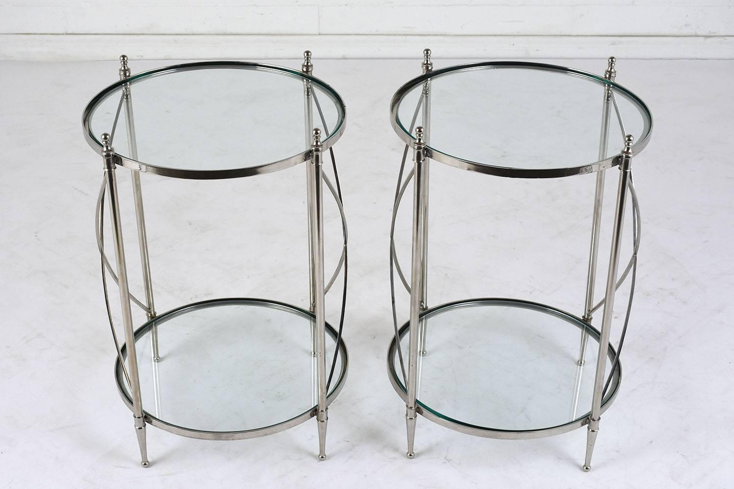 American Pair of Chrome and Glass Side Tables