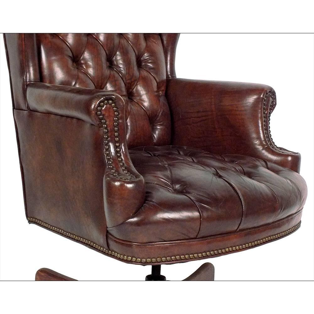 Carved Leather Tufted Chesterfield-Style Office Chair