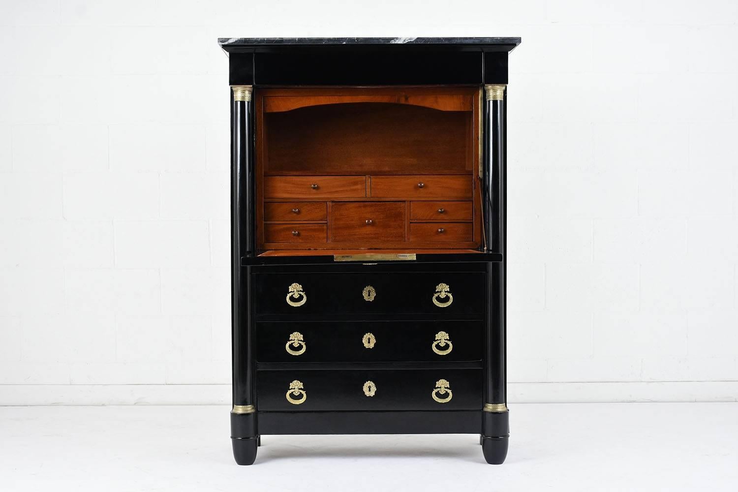 Antique French Empire-Style Ebonized Secretaire In Excellent Condition In Los Angeles, CA
