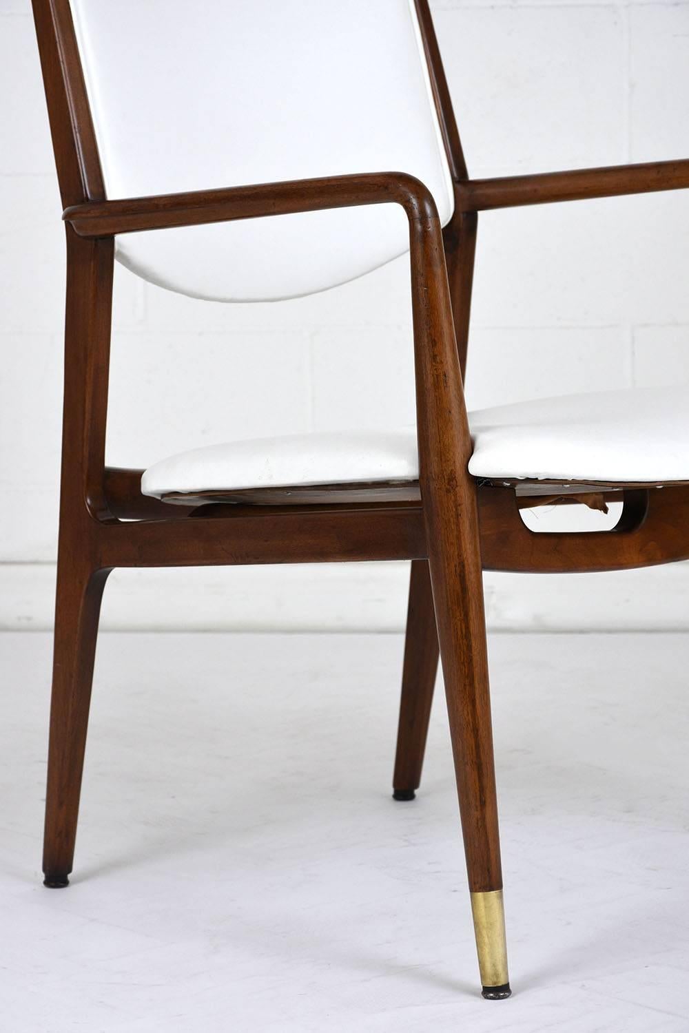 Brass Pair of Walnut and Naugahyde Armchairs by George Reinoehl for Stow & Davis