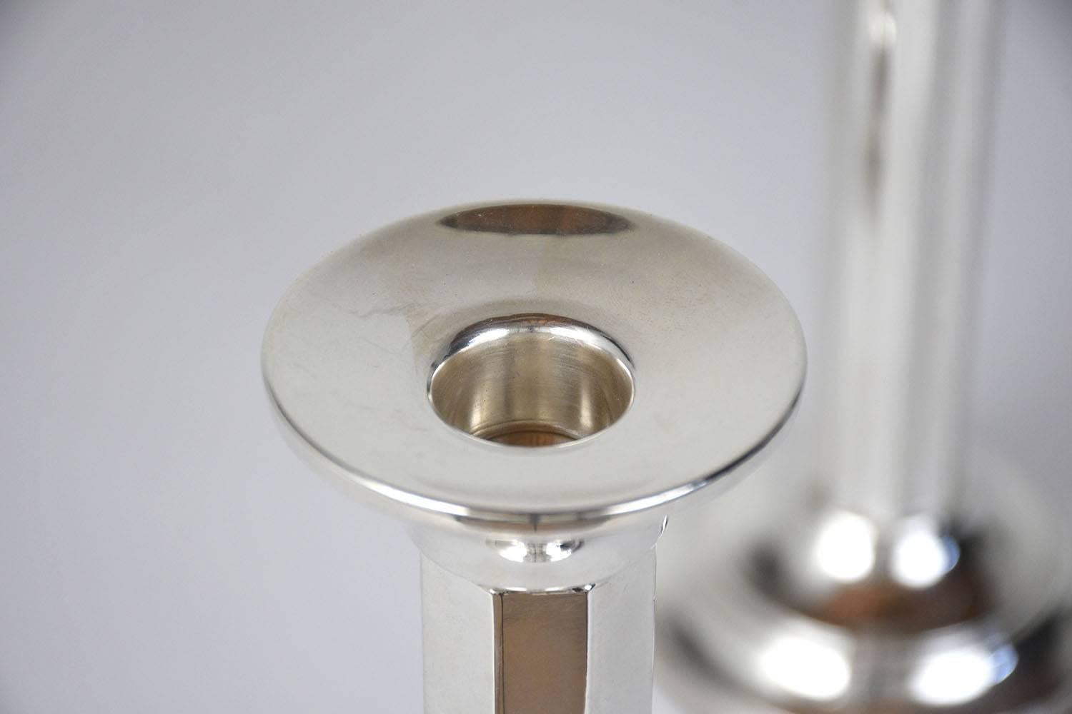 Polished Art Deco Sterling Silver Candle Holders