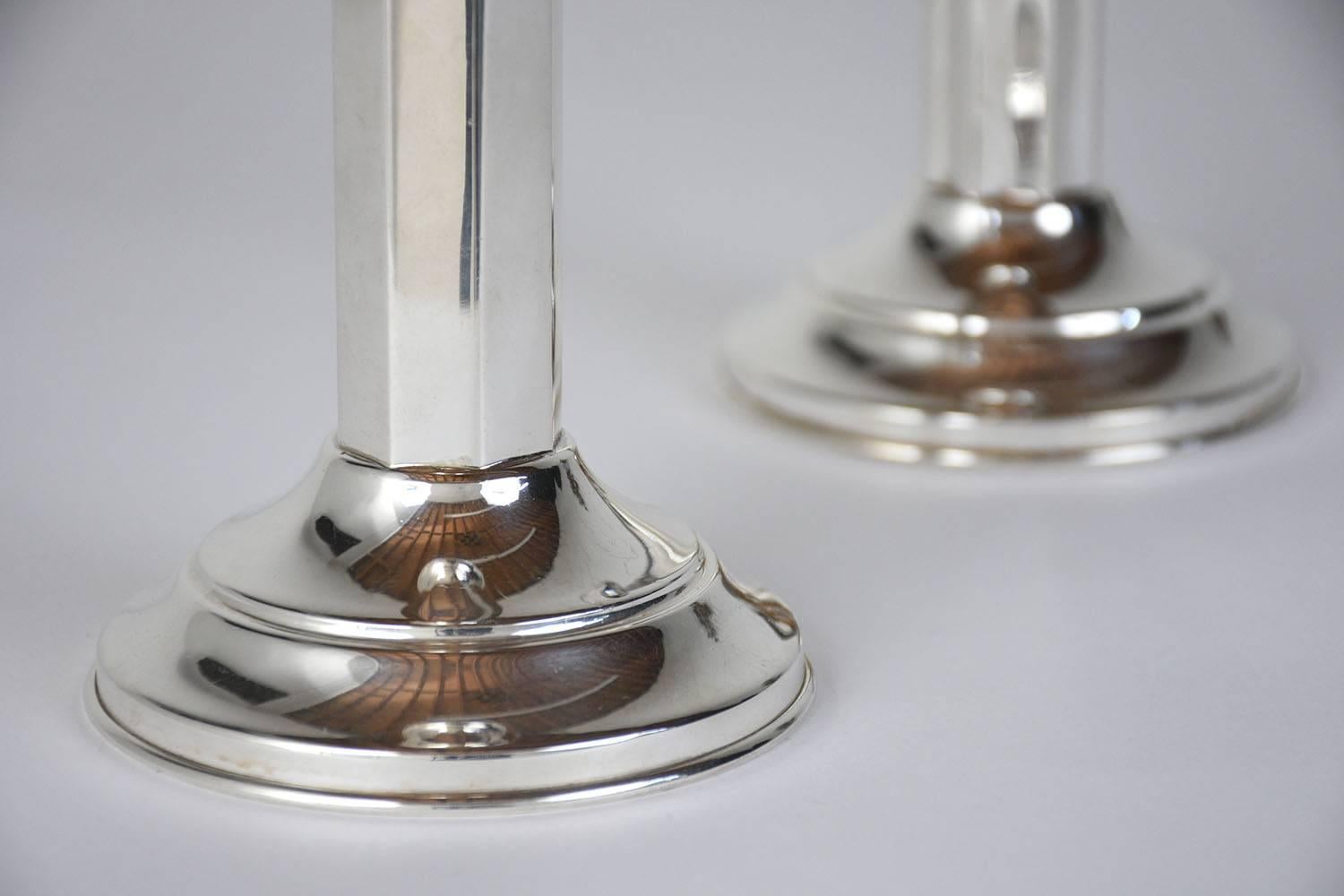 Art Deco Sterling Silver Candle Holders In Excellent Condition In Los Angeles, CA