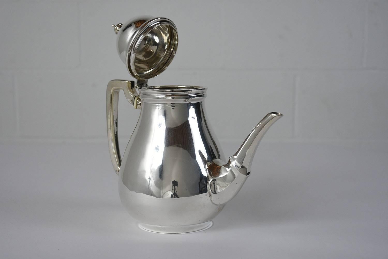 Five-Piece Tiffany-Style Sterling Silver Tea Set In Excellent Condition In Los Angeles, CA