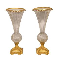 Pair of Vintage Crystal and Gold-Plated Bronze Vases