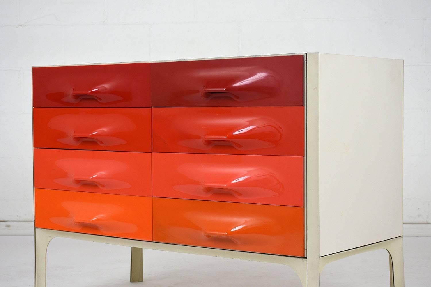20th Century Raymond Loewy DF-2000 Chest of Drawers in Red Tones