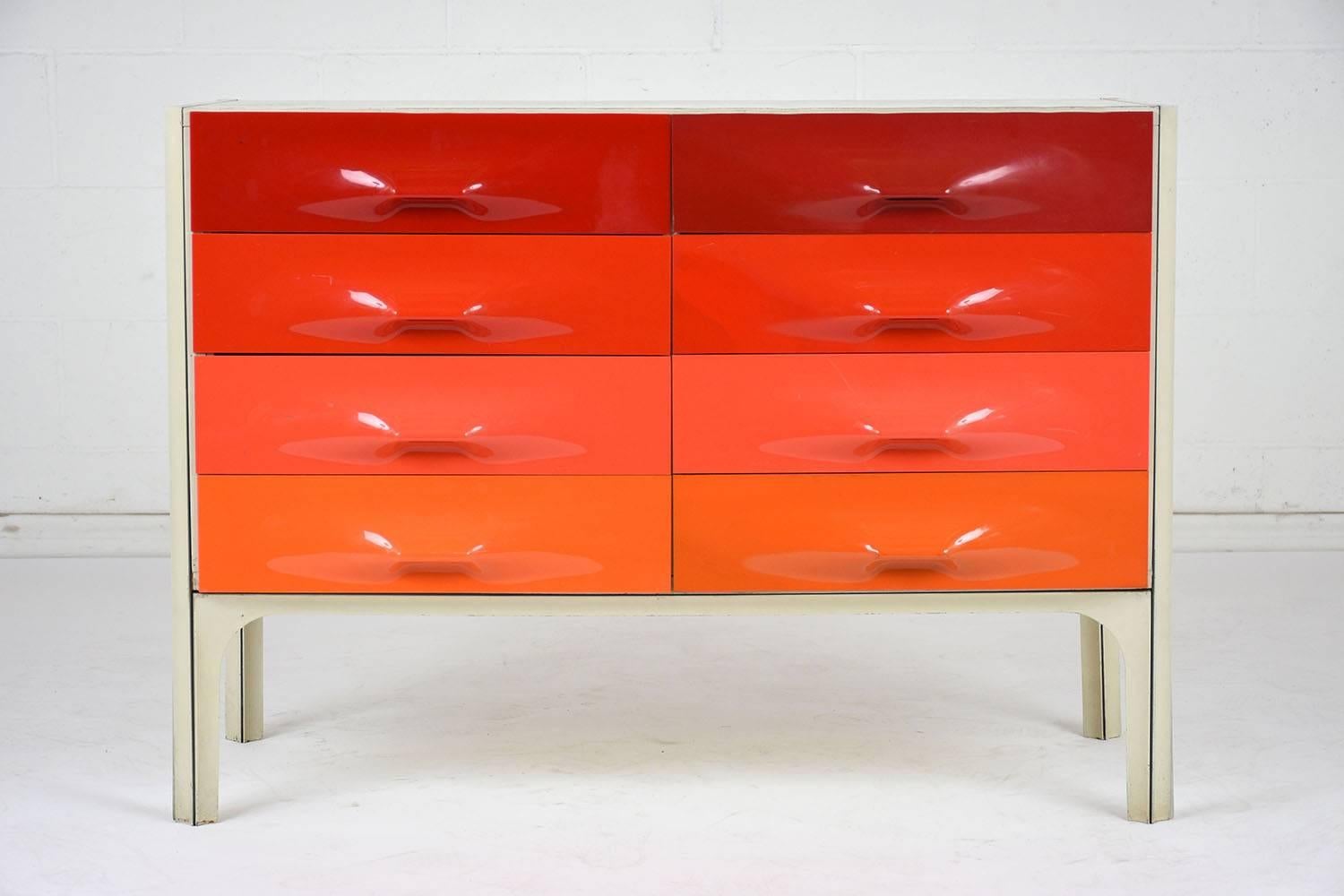 Mid-Century Modern Raymond Loewy DF-2000 Chest of Drawers in Red Tones