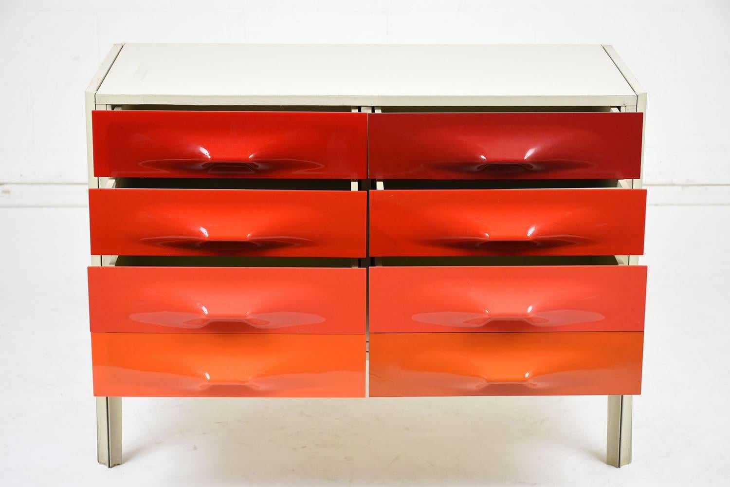French Raymond Loewy DF-2000 Chest of Drawers in Red Tones