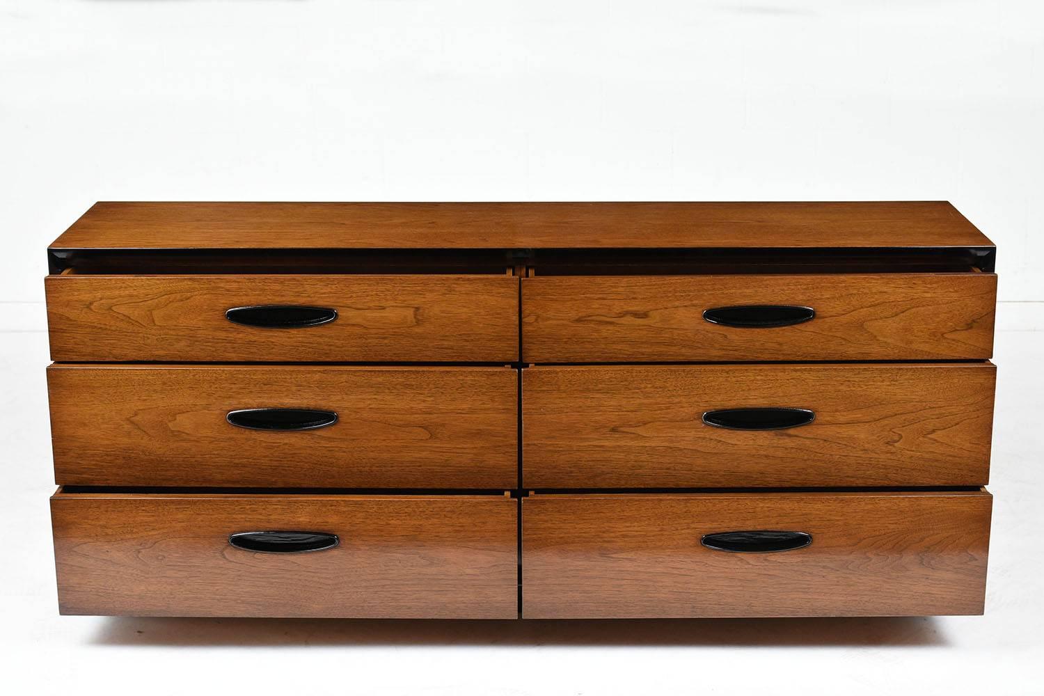 Carved Mid-Century Modern Style Six Drawer Chest