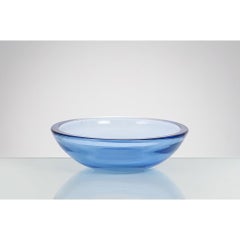 Ciotola decorativa vintage in vetro di Murano blu Venini, disegnata da Carlo Scarpa