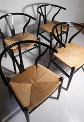 Authentic Set of Four Vintage Hans Wegner Wishbone Chairs CH24 Signed
