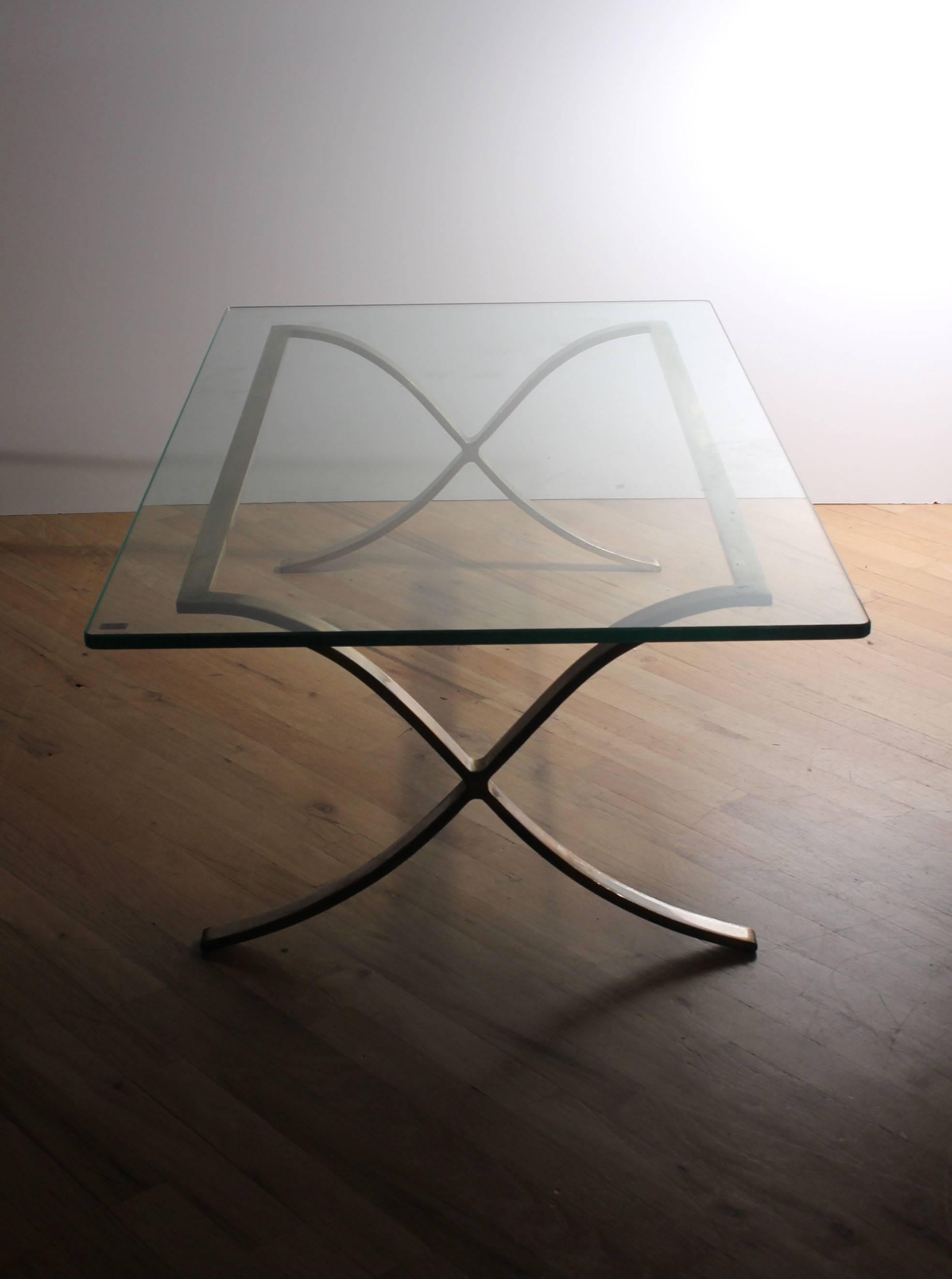 Mid-Century Modern Vintage Rectangular Glass Coffee Table / Manner of Mies Van Der Rohe Barcelona