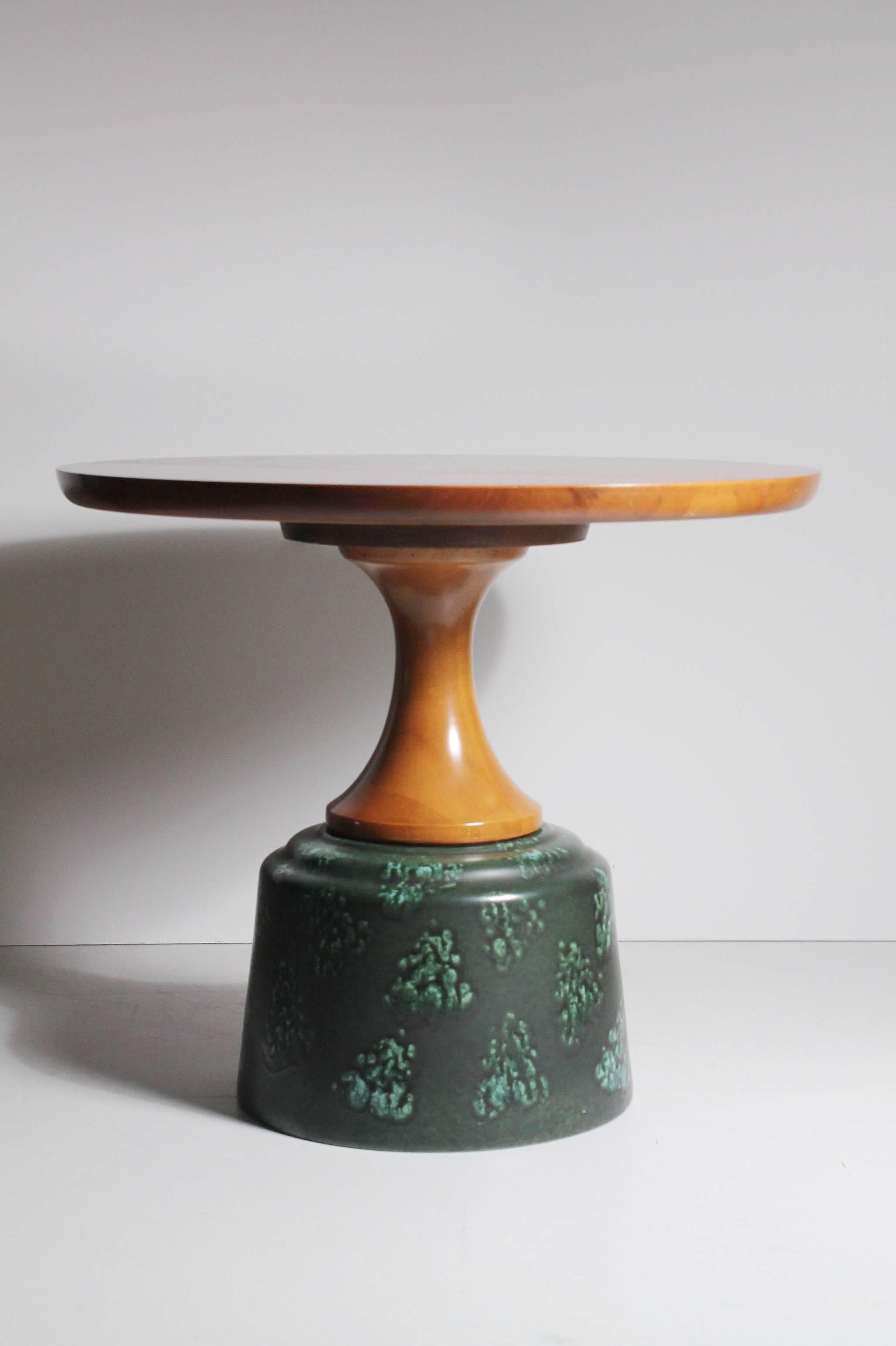 Mid-Century Modern John Van Koert Ceramic and Wood Occasional Table for Drexel