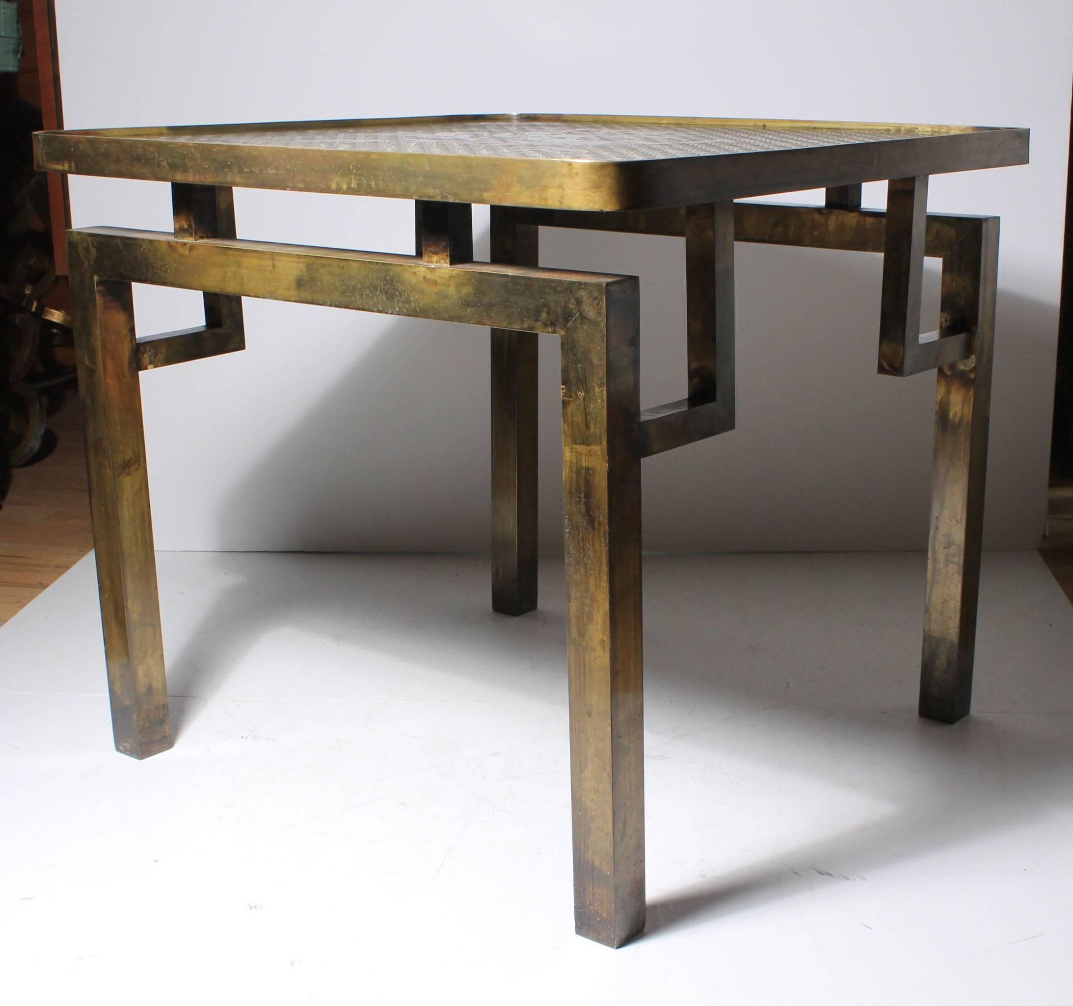 Mid-Century Modern Architectural Brass Philip and Kelvin LaVerne Side Table For Sale