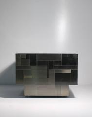 Paar seltene Paul Evans Gunmetal Cityscape Beistelltische oder Couchtische auf Rollen