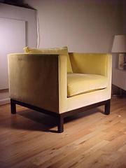 Edward Wormley Dunbar Yellow Upholstered Cube Club Chairs