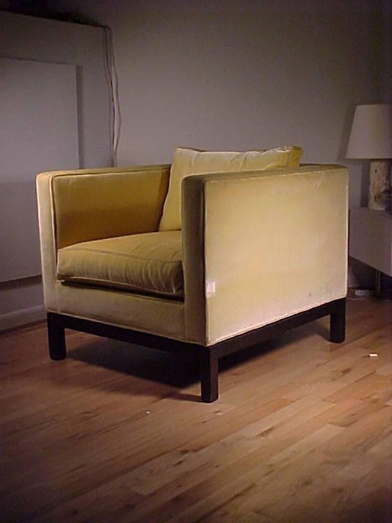 Mid-Century Modern Edward Wormley Dunbar Yellow Upholstered Cube Club Chairs For Sale