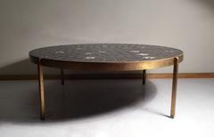 Vintage Large Mosaic Tile and Solid Brass Coffee Table by Mosaic House