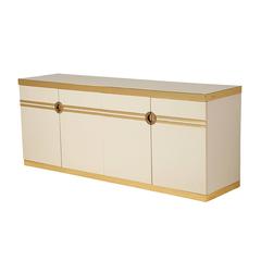 Pierre Cardin Cabinet Sideboard Credenza in Ivory and Brass
