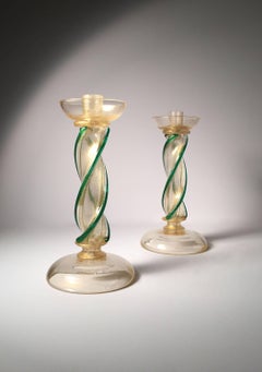 Pair of Seguso Murano Glass Candlestick Wireable Boudoir Lamps