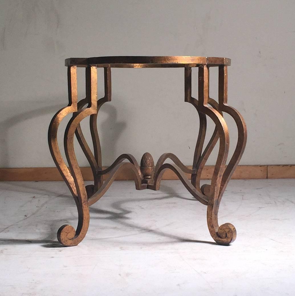 Hollywood Regency Gilt Wrought Iron Maison Ramsay Coffee Table Frame with Acorn Finial For Sale
